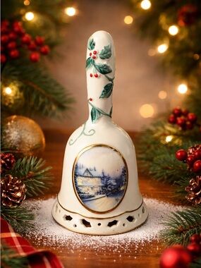 Thomas Kinkade Christmas Bell Porcelain Holiday Village Collectible Decor